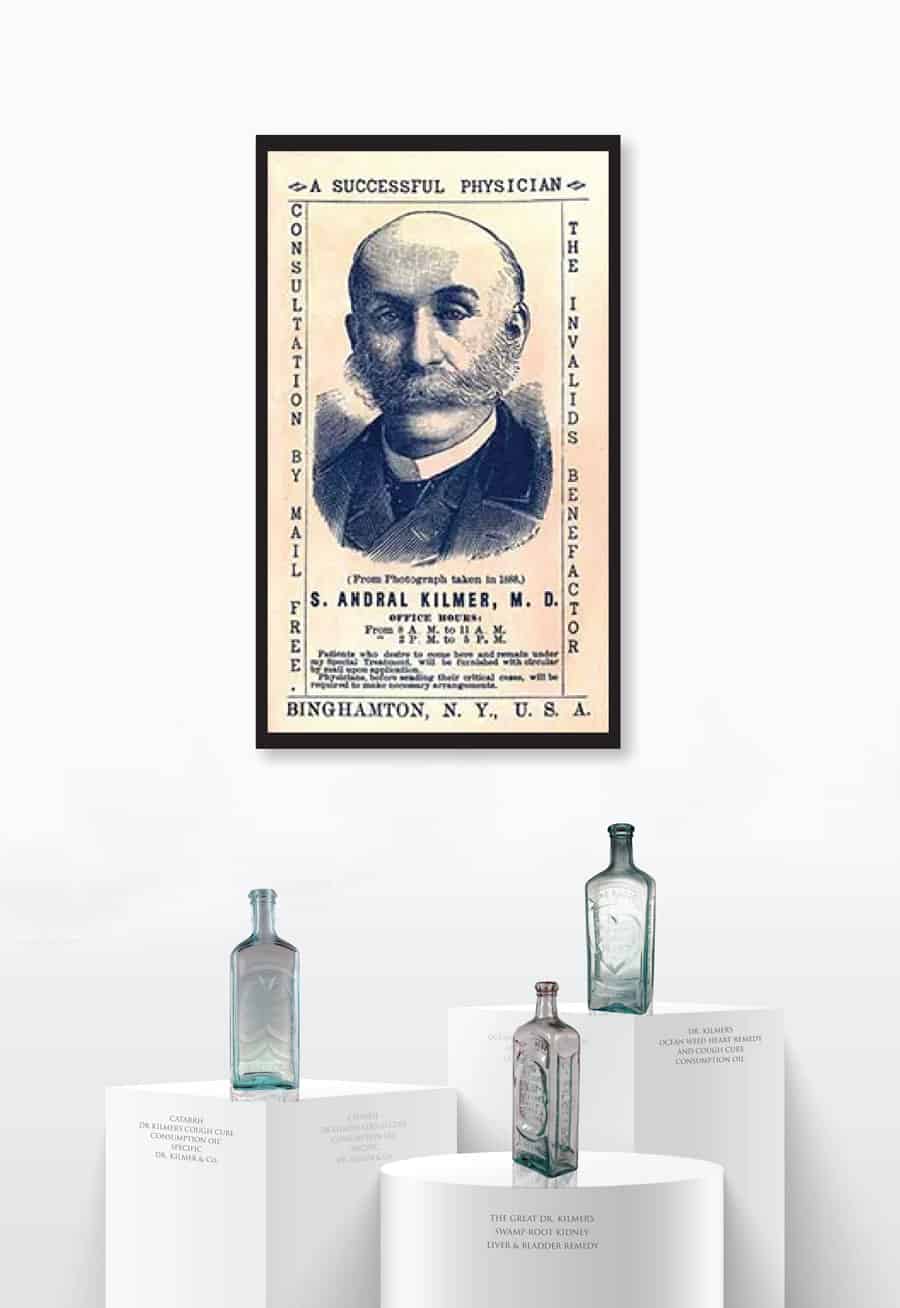 Lot 2 Antique Dr Kilmer's Swamp Root selling Medicine SAMPLE Bottles Paper Label & Cork